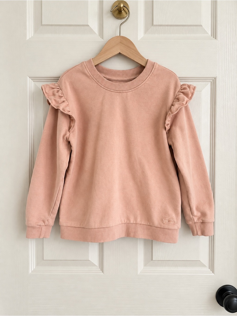 Pehr Girls Dusty Rose Ruffle Sweatshirt Organic Cotton Size 4